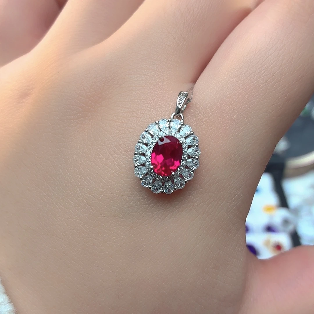 吊坠925银培育卢比莱色宝石