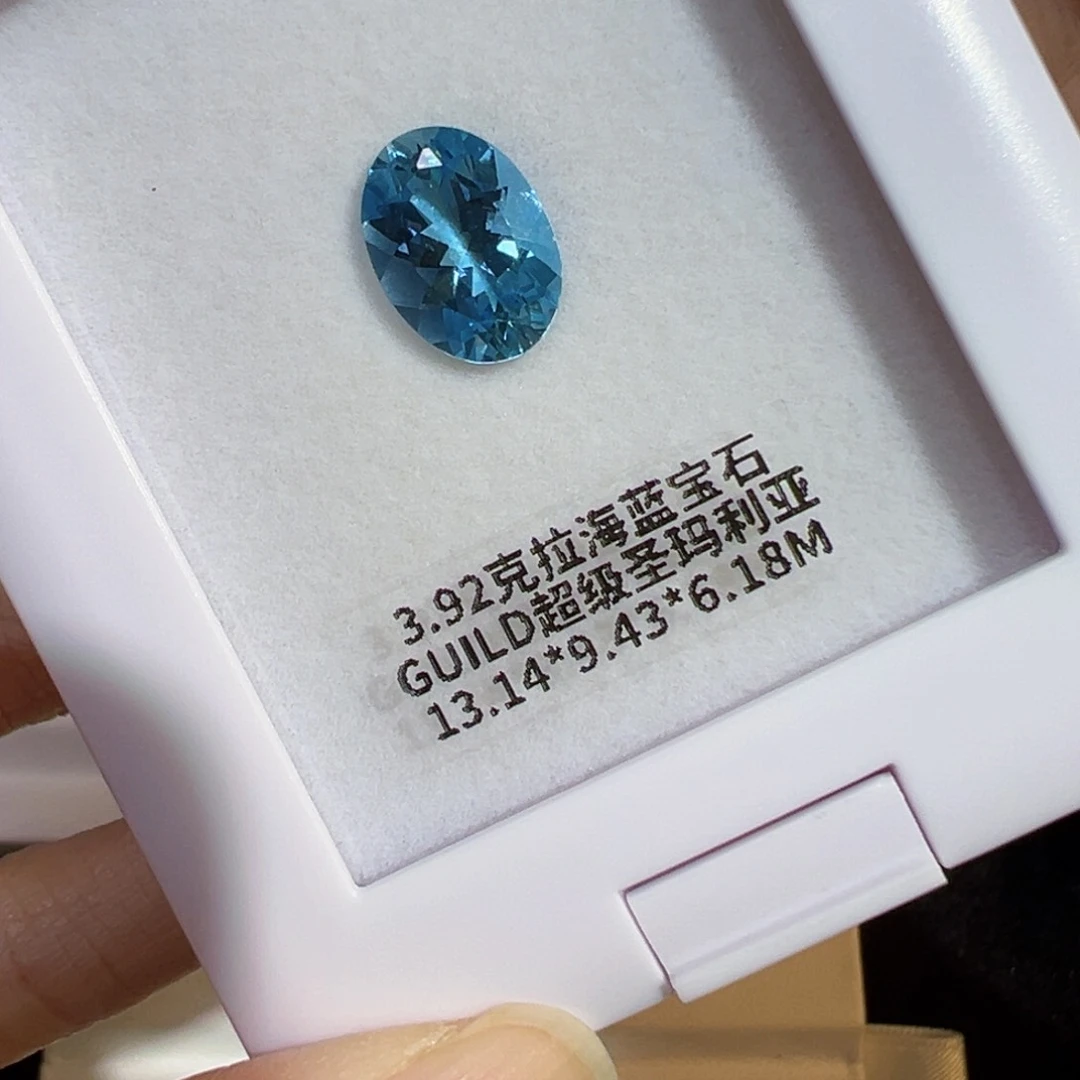 海蓝宝石裸石未镶嵌3.92ct超圣