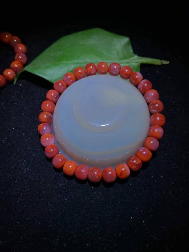 南红瓦西 火焰纹单圈手串【直径7】多样性发一蓝色火焰纹锦红色佩戴