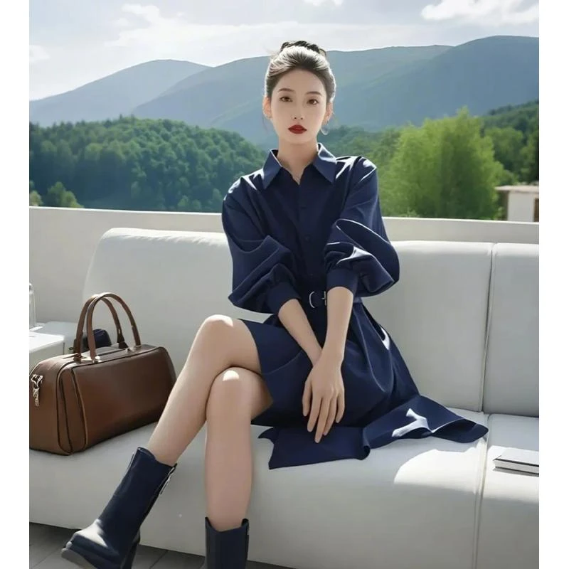 高级感衬衫连衣裙女早春新款高知穿搭超好看法式优雅气质A字裙子