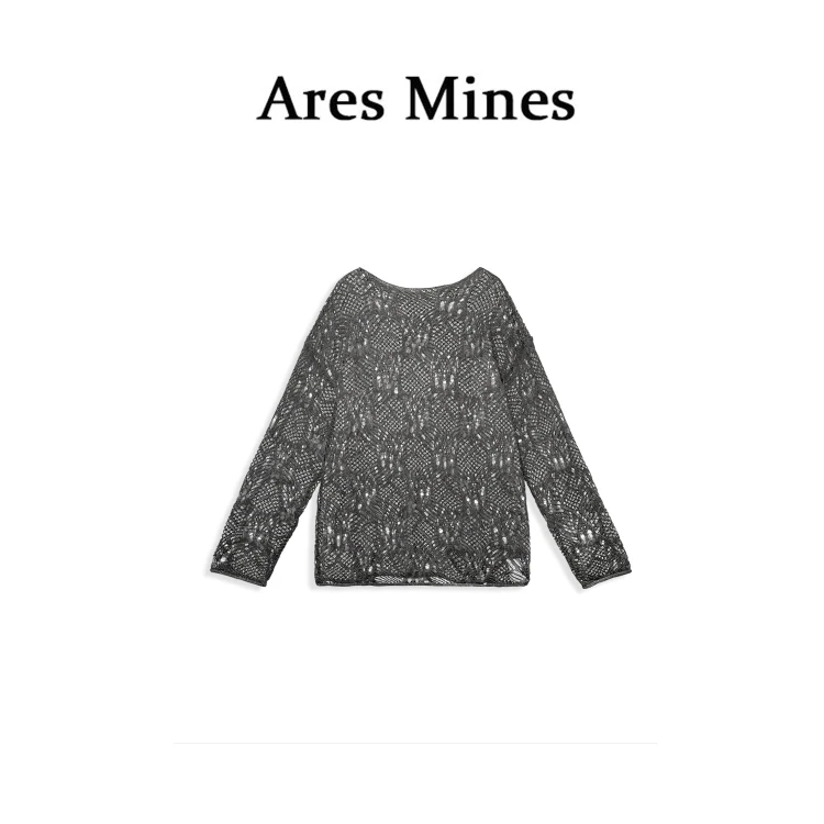 【盛朗熙Ares Mines】循迹真我 慵懒风清透麻感镂空长袖针织罩衫