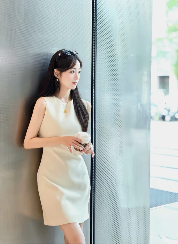 极简无袖高定系列气场名媛千金高知修身显瘦连衣裙G24002