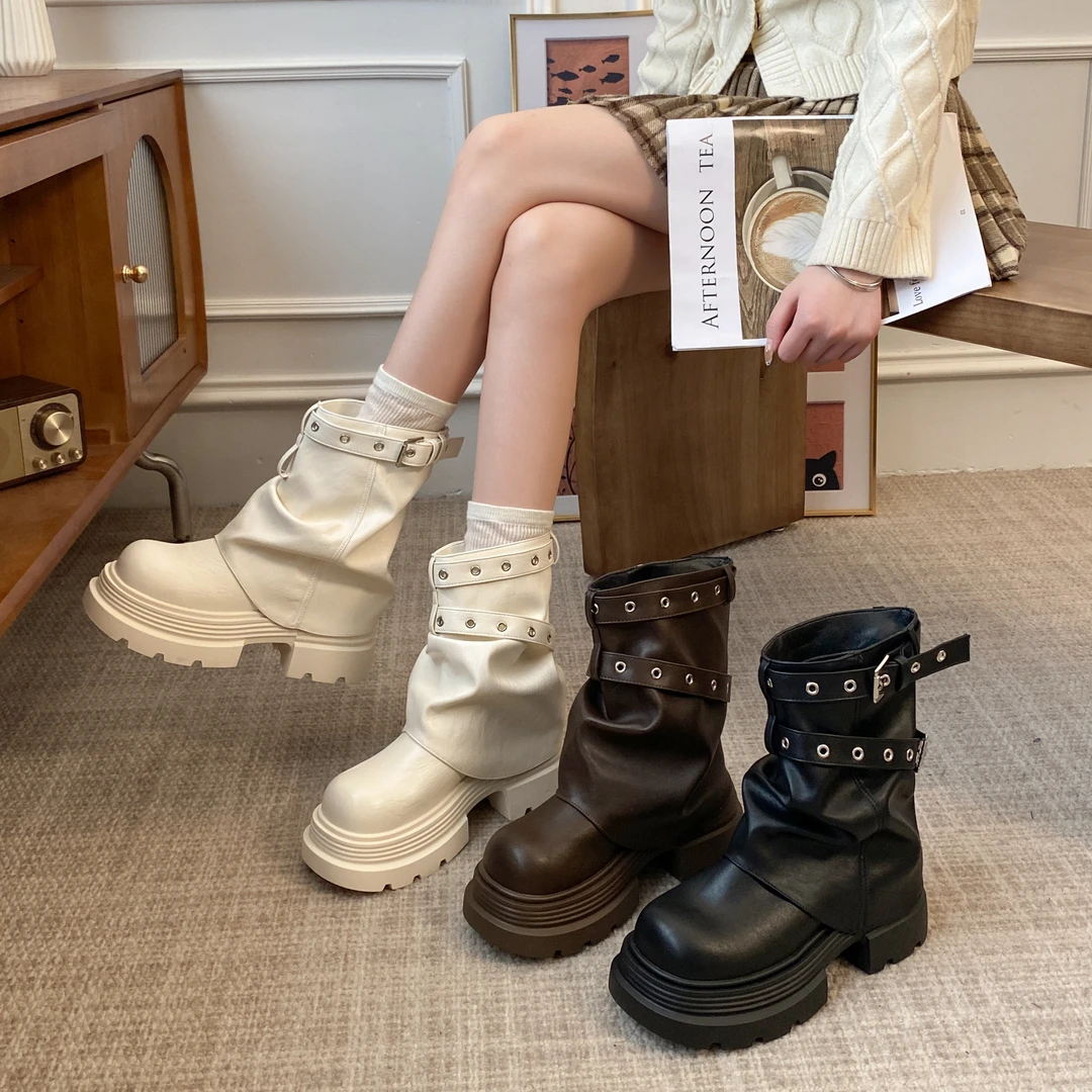 贾不假马丁靴女款2025新款秋冬短靴百搭洋气时髦穿搭厚底肥筒靴子