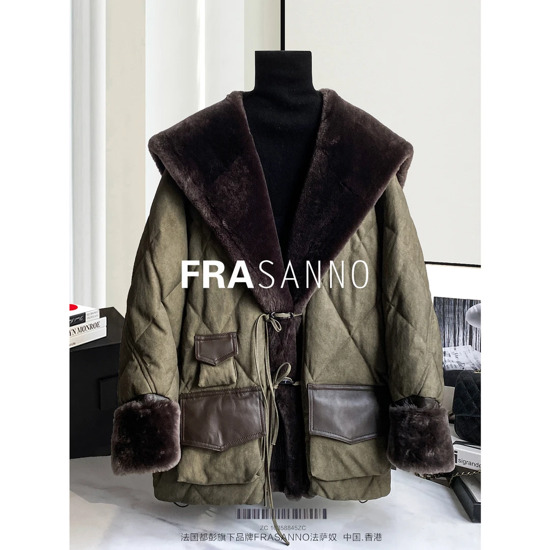 FRASANNO欧货皮草鹅绒服女中长款外套宽松显瘦年轻款皮毛一体时尚
