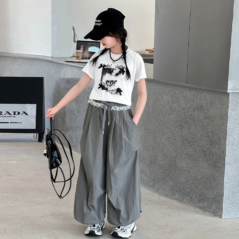 女童工装裤套装夏季2025新款儿童夏装洋气短袖t恤女大童夏款裤子