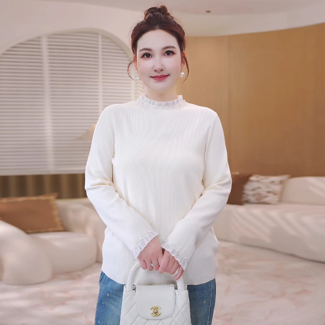 【28支仿兔绒纱】MsShe大码女装2025钉珠欧根纱毛衣S~E2509027