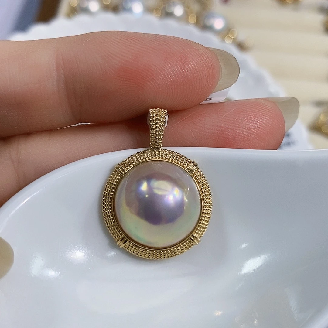 18K金镶嵌拼合珍珠（马贝珠）18k金精品日本原装成品极光仙