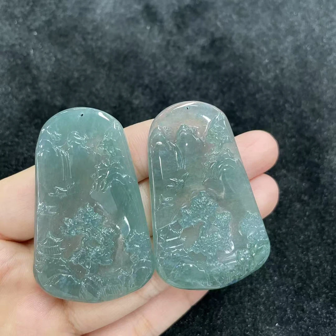 【玉经纶】-31900/Q32-天然A货翡翠山水吊坠-多样性发其一