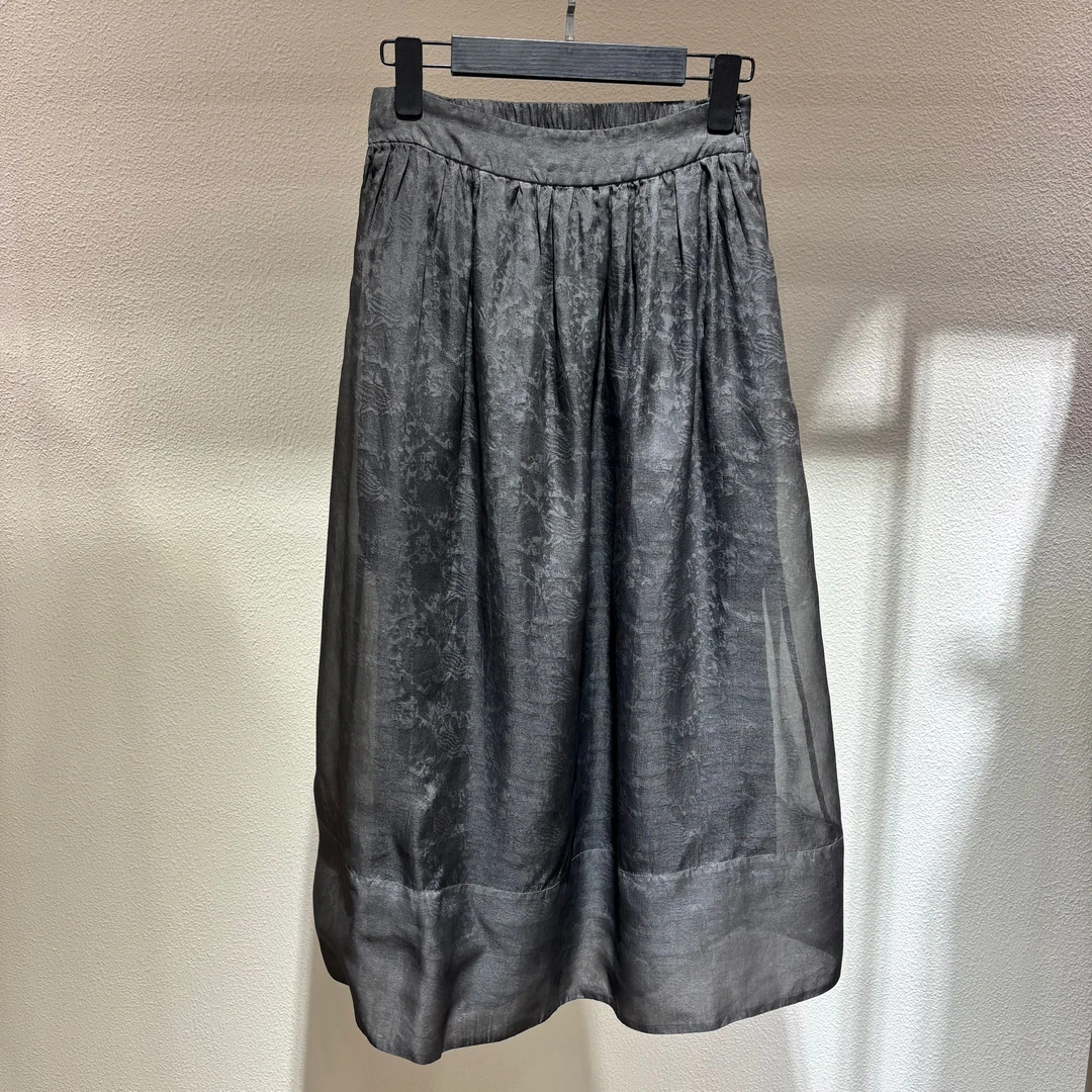 Quality桑蚕丝欧根纱炒色花苞裙松紧腰直筒裙A型半身裙气质轻熟风