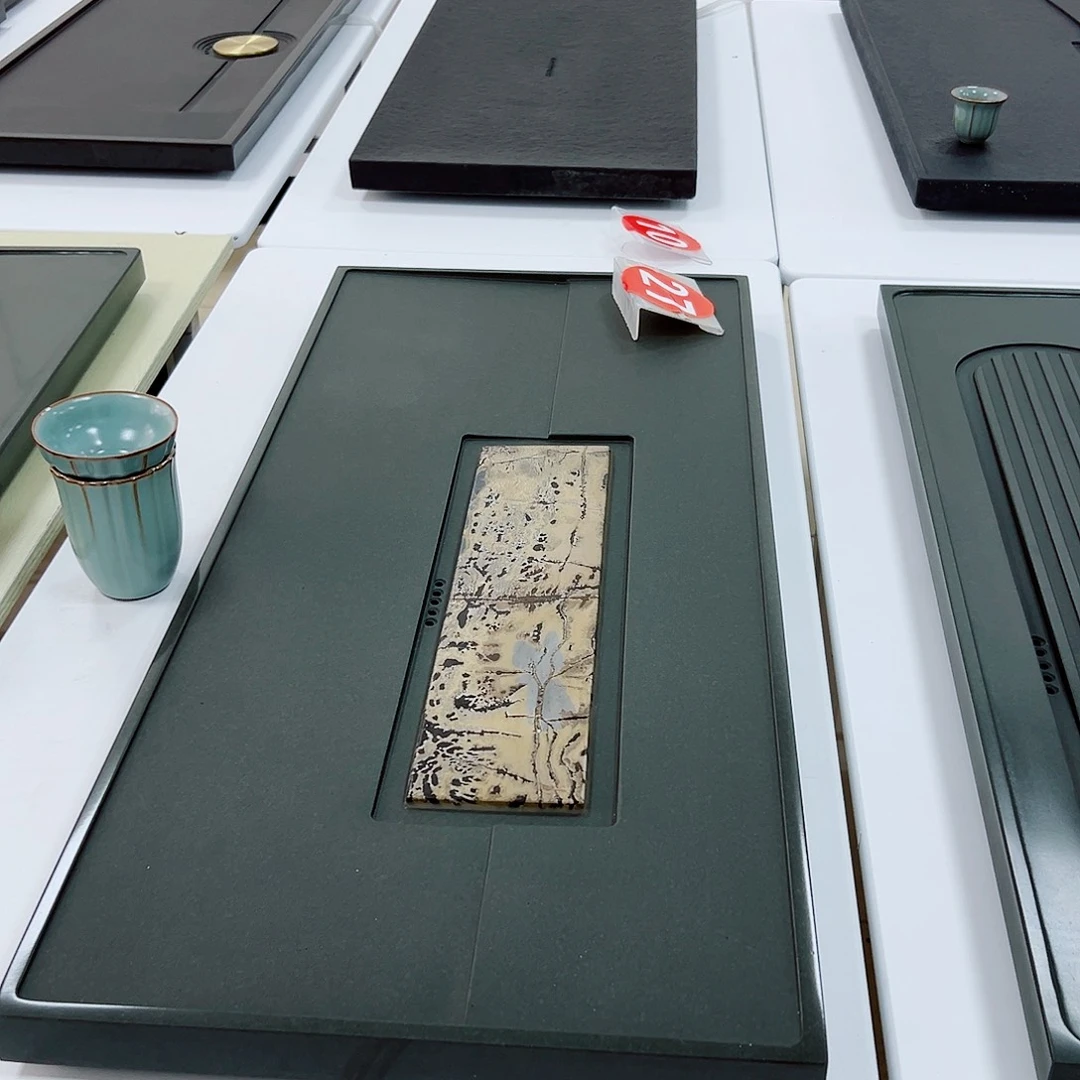 五***八乌金石国画石茶盘90-28-2.5定制
