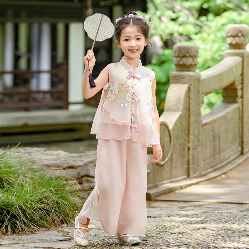 女童国风汉服套装2025新款夏季儿童超仙新中式无袖六一儿童节服装