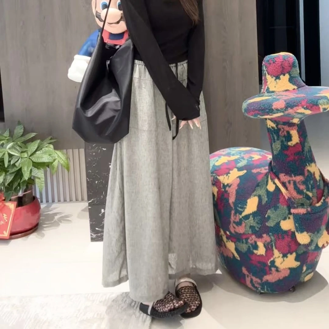 【晓溪服饰】夏季新款高腰阔腿裤拼接宽裤腿松紧休闲裤6328