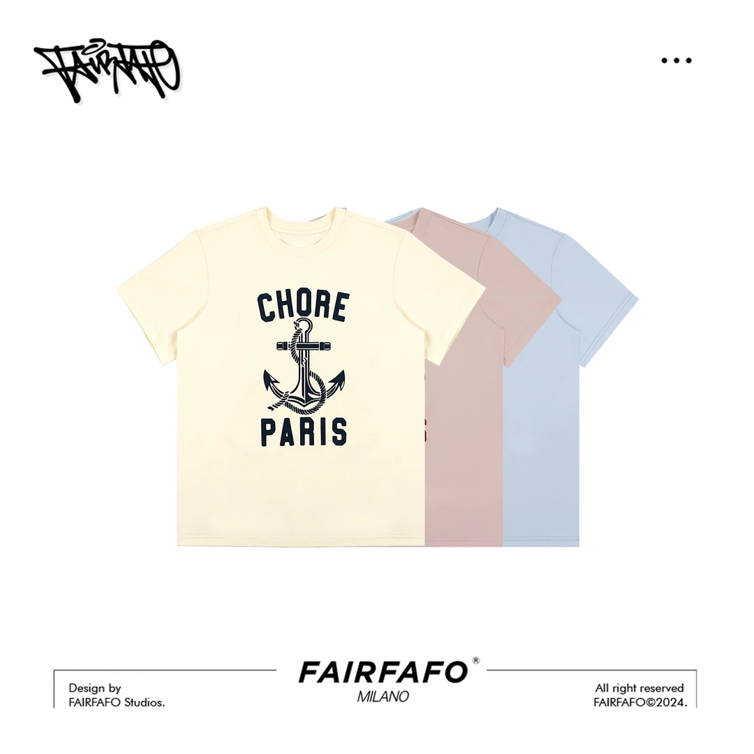 FAIRFAFO林肉肉【植绒船锚】创意简约休闲圆领短袖t恤女TXRZ45087