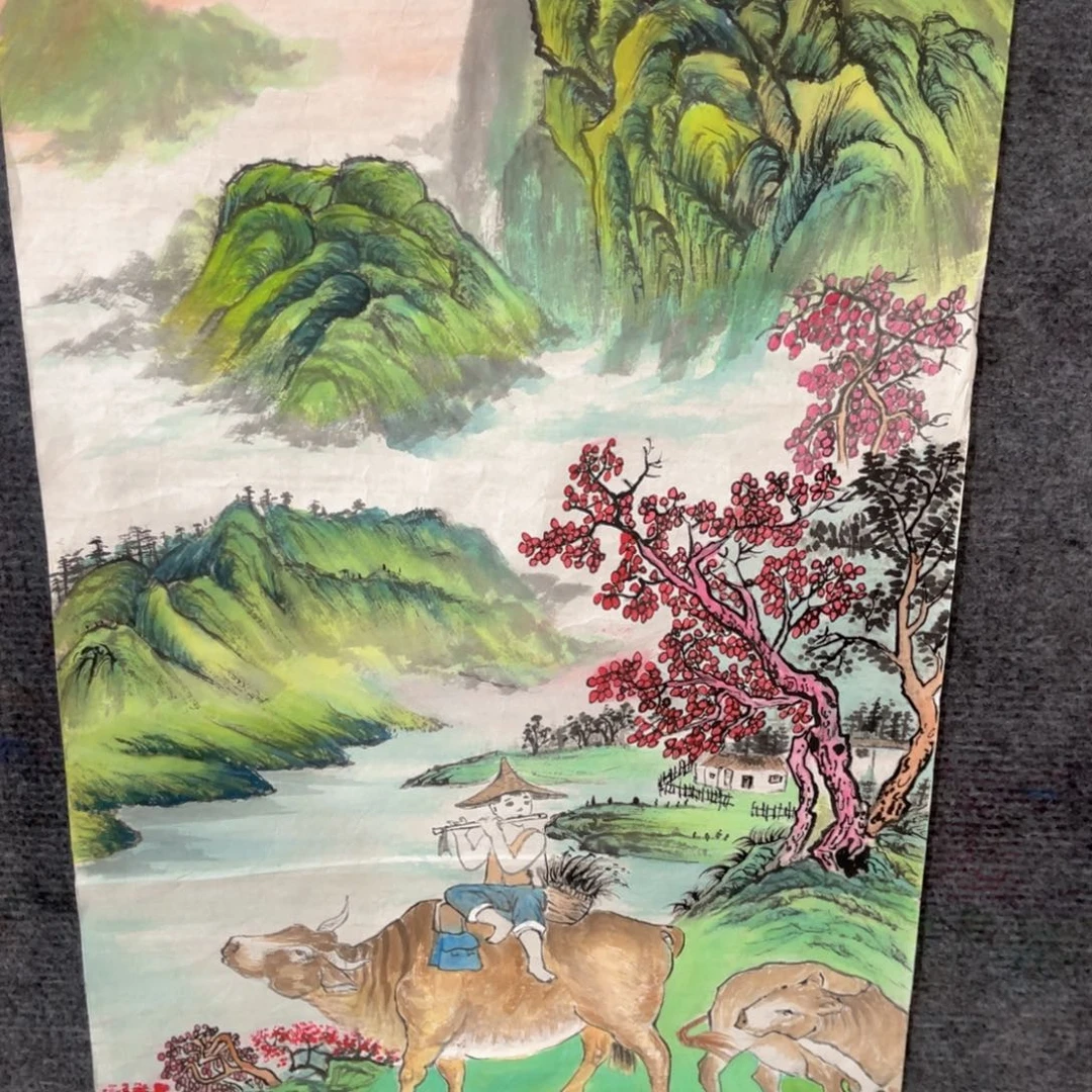 国画原创作品牧童骑黄牛