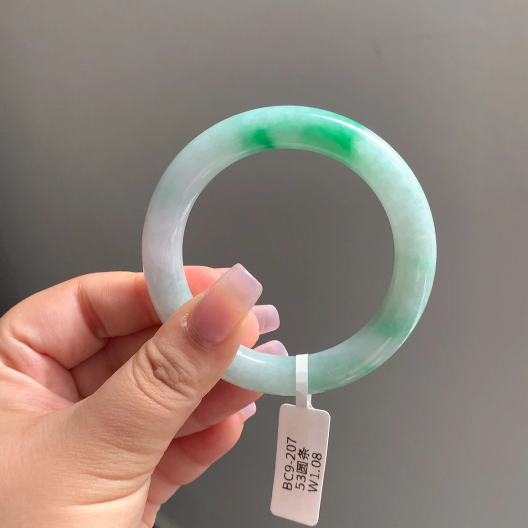 翡翠手镯未镶嵌23 53飘阳绿圆条
