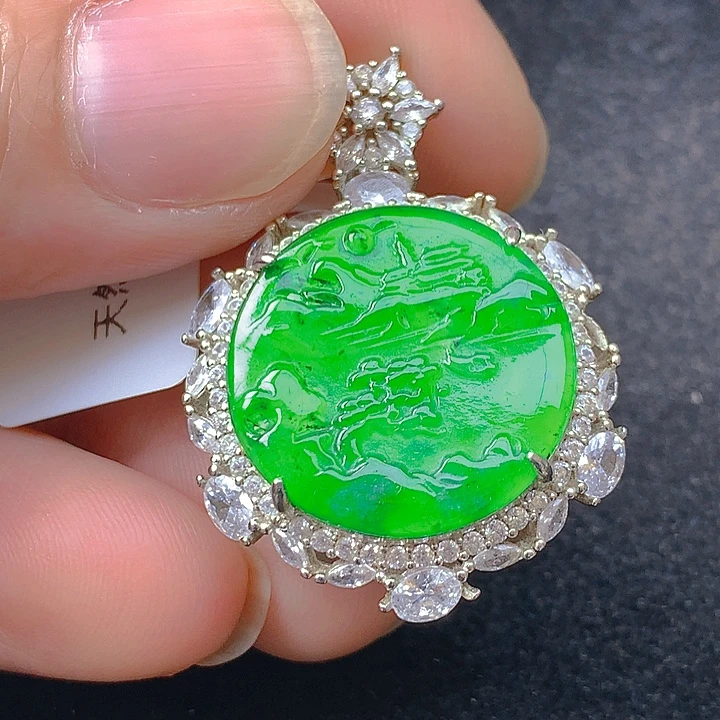 颈饰银S925镶嵌翡翠
