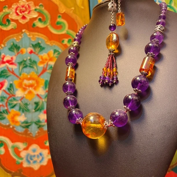 琥珀个性国风毛衣链