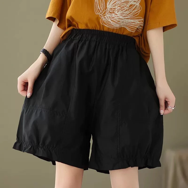 963短裤百搭五分裤阔腿宽松春夏棉麻阔腿短裤高腰裤子纯色外穿