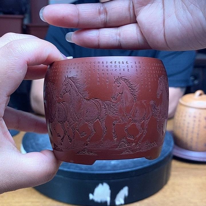 紫砂花盆货号一只八骏图