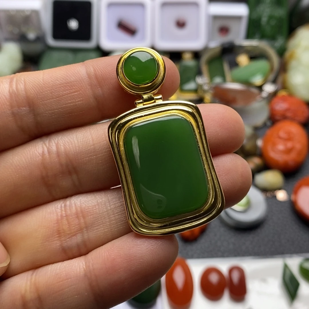 和田玉银S925镶嵌珠宝半成品吊坠