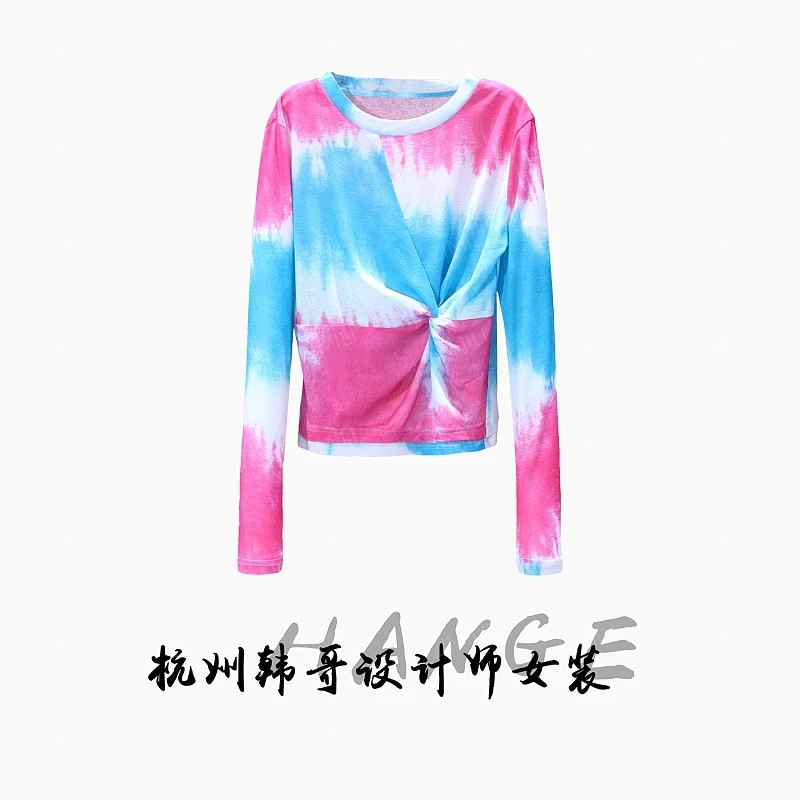 【韩哥女装】高定设计师《揉蓝染江水》高弹显瘦网纱上衣6517