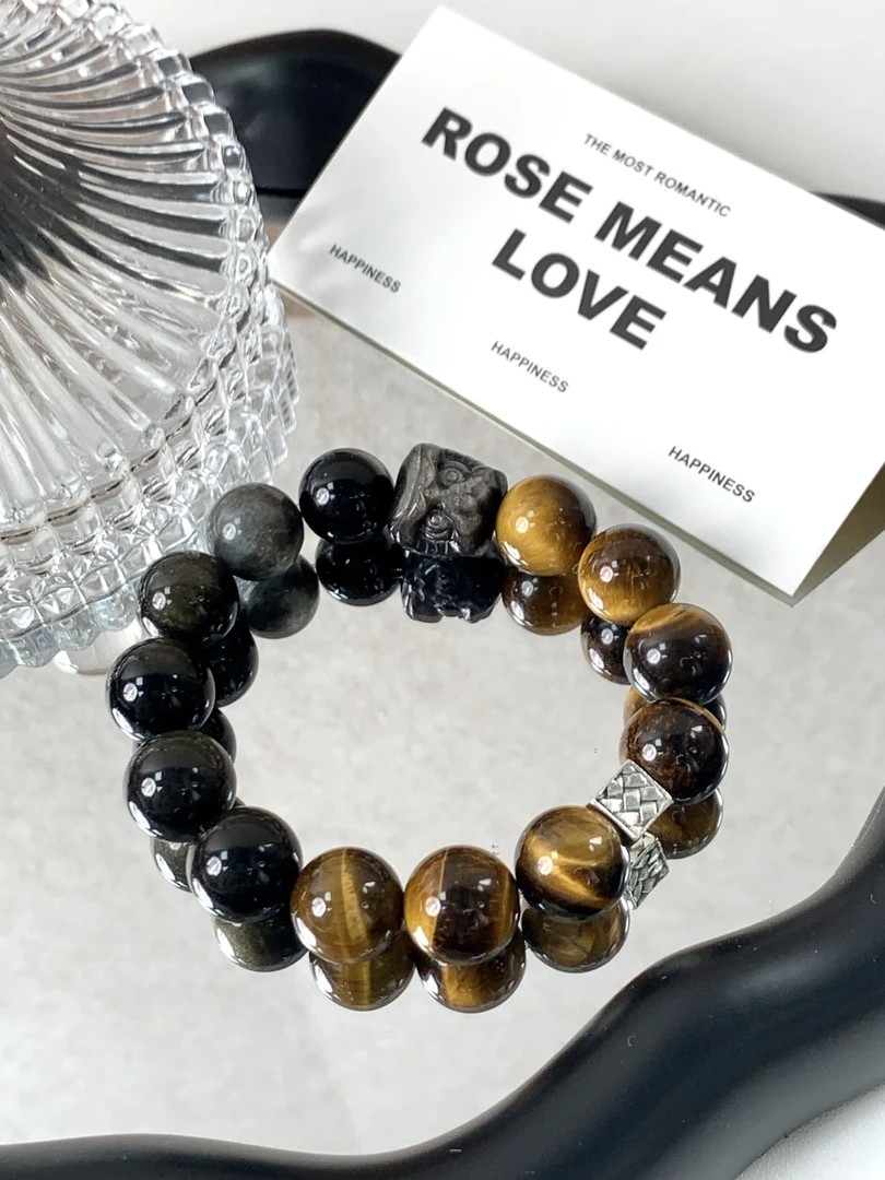 【鎏金情侣款】黄虎眼黑金超金曜石手串情侣款男款女款 天然水晶