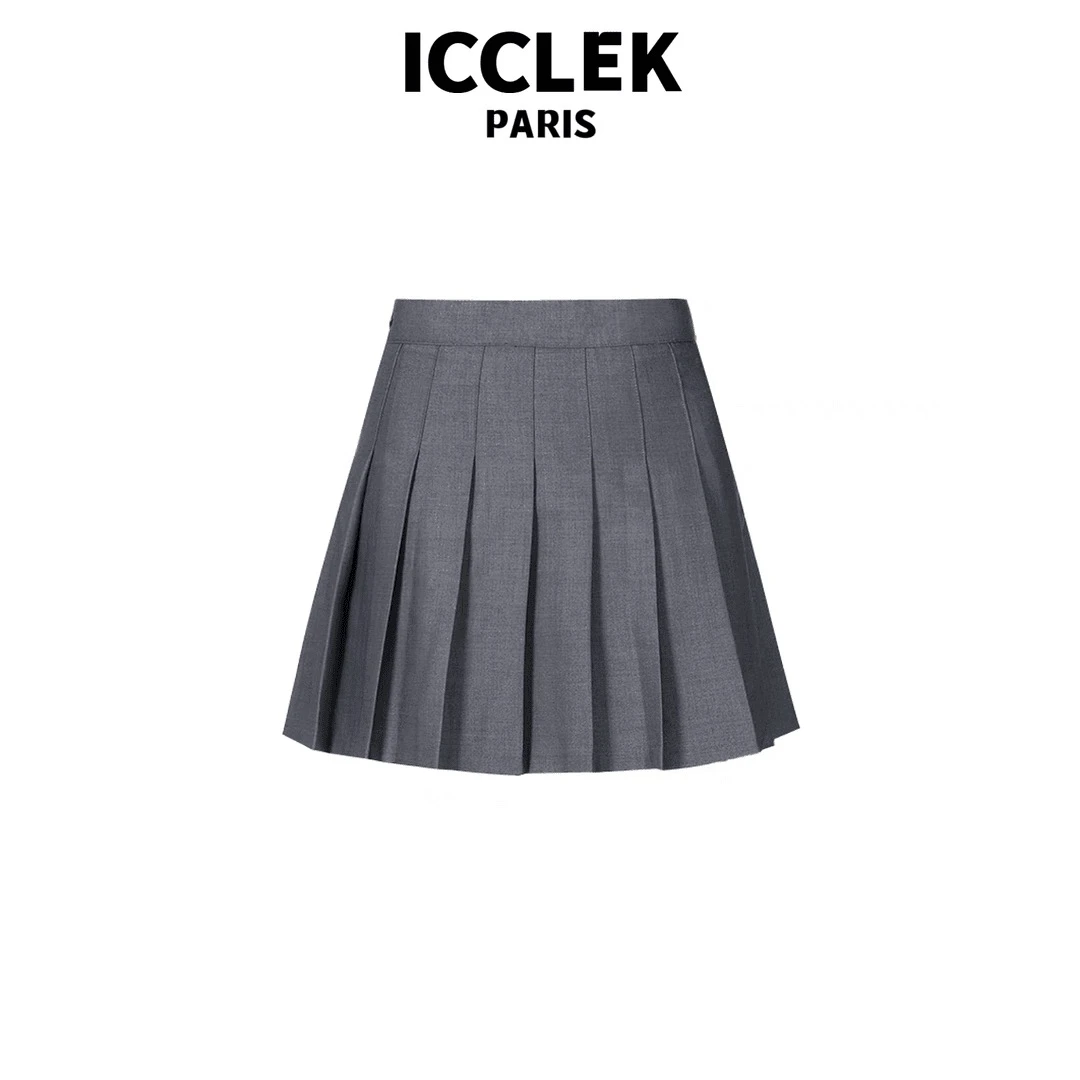 ICCLEK 经典百搭灰色压褶半身裙学院风显瘦百搭气质时尚裙子-2905