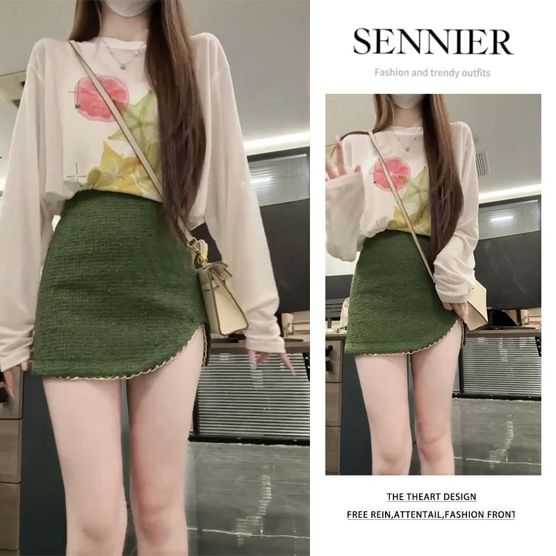 秋冬穿搭2025新款韩版时尚百搭宽松长袖上衣显瘦不规则短裙两件套