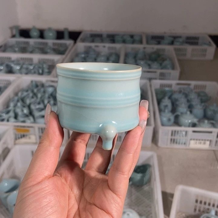 瓷片微瑕全手工仿古釉三足杯