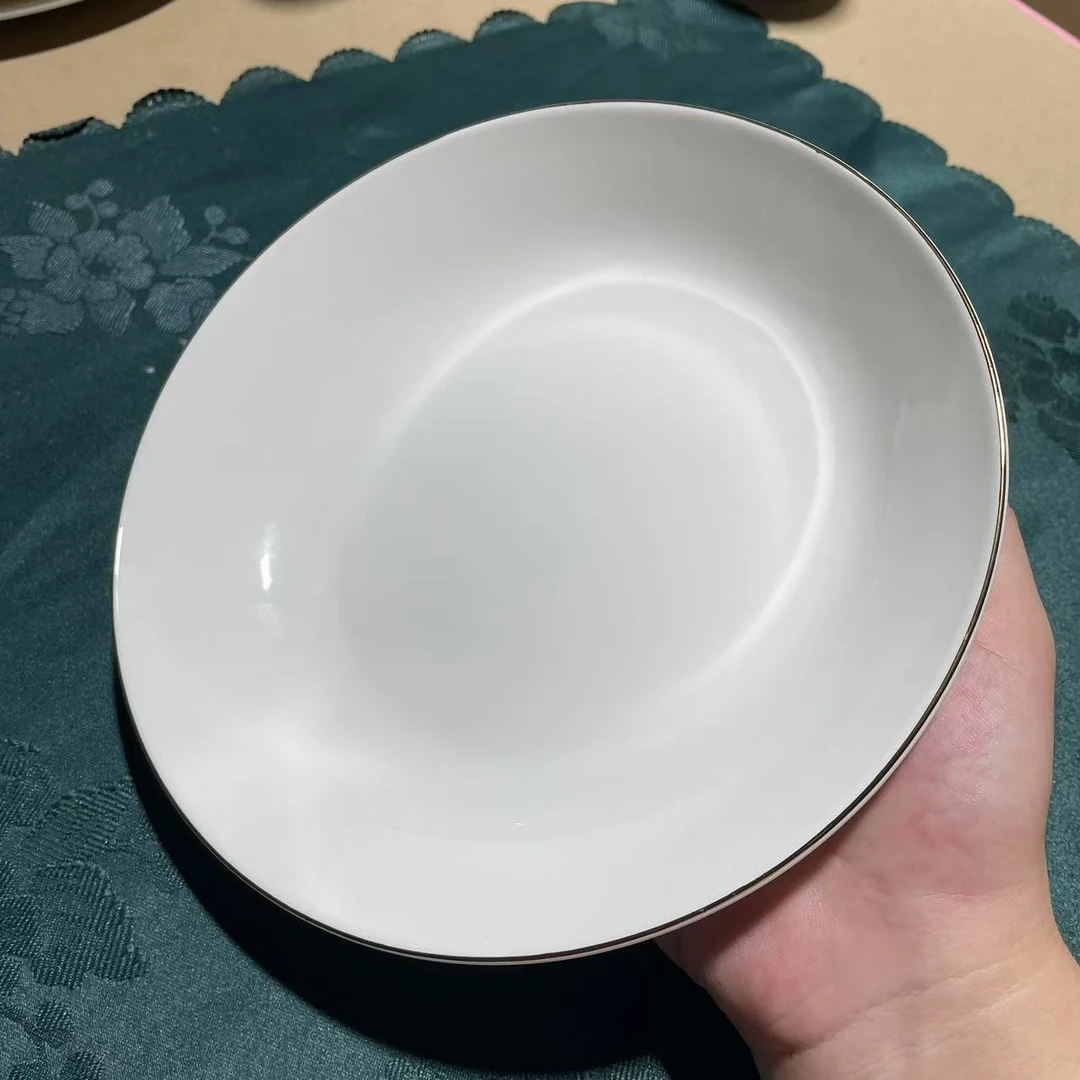 A680⑧】金边8英寸饭盘2/4只纯白唐山骨瓷家用餐具