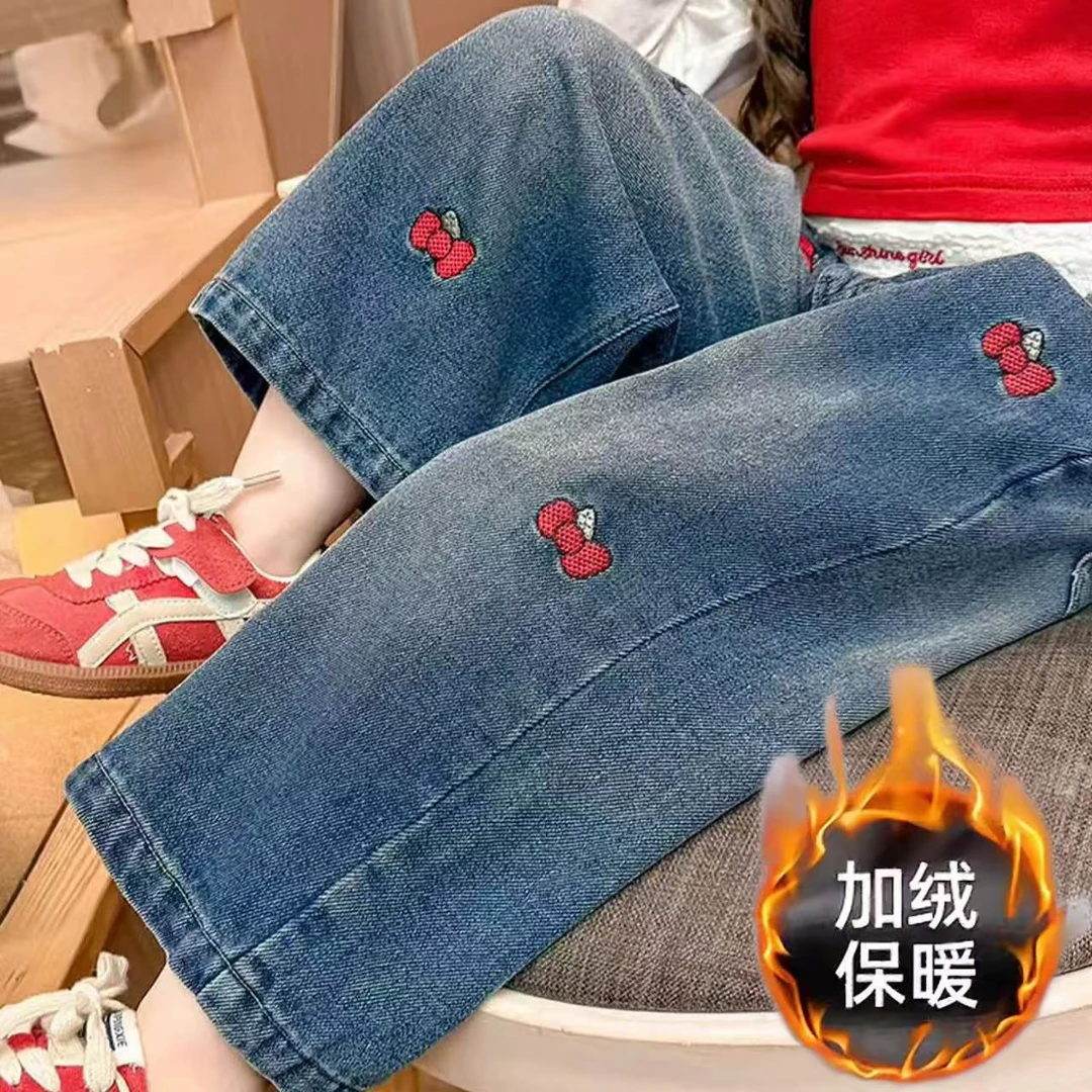 儿童牛仔裤2025秋冬装新款女童外穿百搭加厚长裤女孩冬季加绒裤子