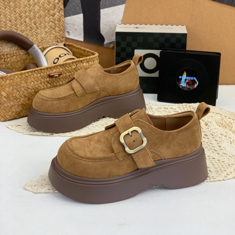 松糕厚底设计感乐福鞋女2025秋新款复古魔术贴勃肯鞋英伦风小皮鞋