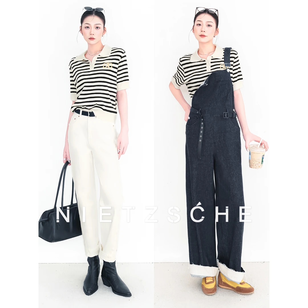 Nietzsche｜航海Polo衫｜冰丝 凉凉条纹 经典女士气质百搭上衣83017