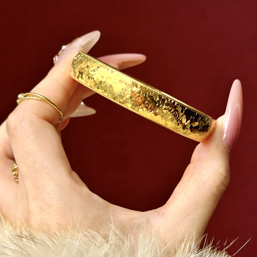 【阿雅专属】足金999万福碎冰冰爆闪万福轮胎镯(镯宽10mm)工费35