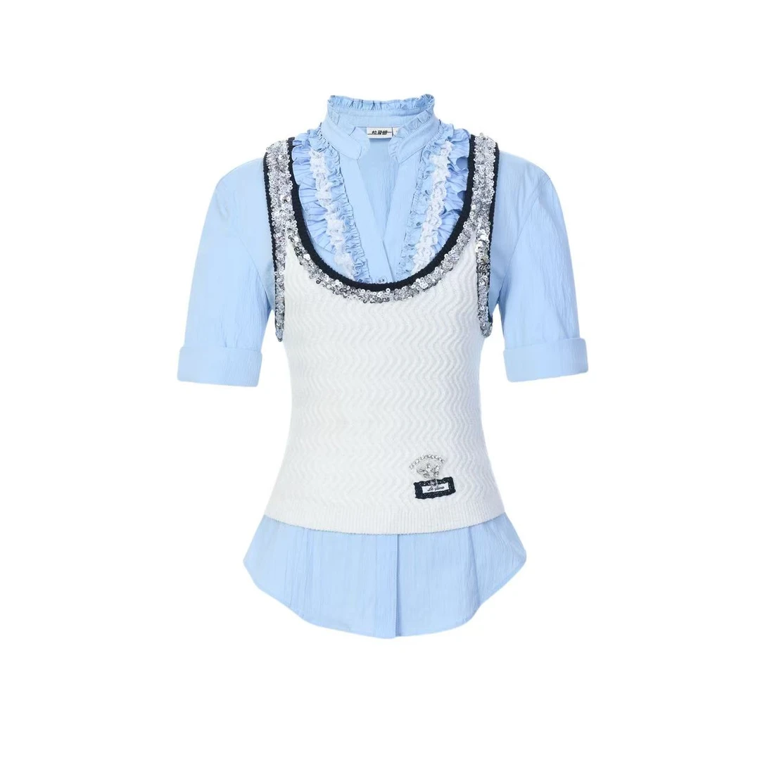 拉飞姆2025春 背心针织两件套上衣LF25C61ZB144