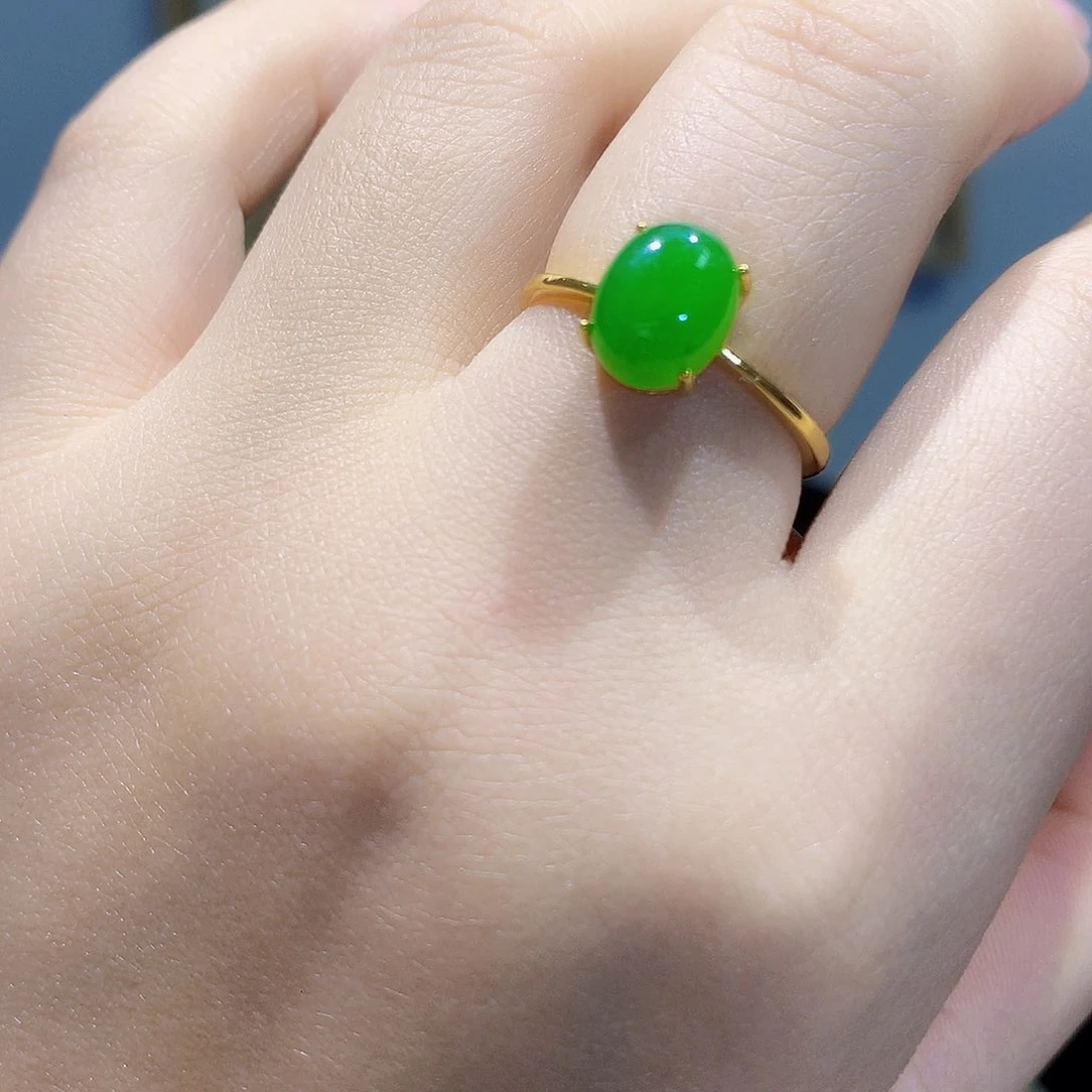 和田玉（碧玉）戒指银S925镀金镶嵌