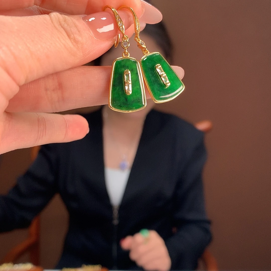 银S925镶嵌翡翠耳饰耳饰