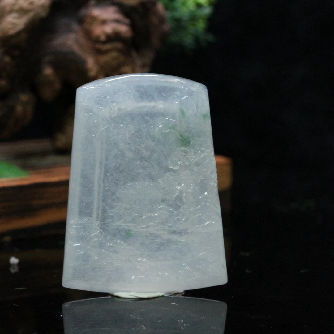 天然缅甸翡翠A货飘花山青水秀玉吊坠/01035006/拍卖