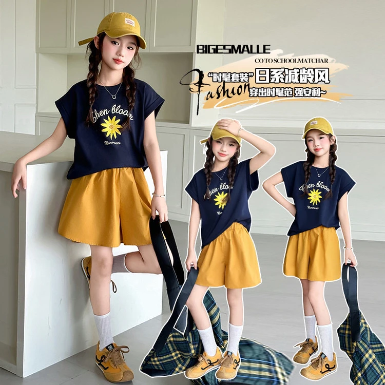 女童套装夏季新款时尚洋气太阳花短裤套装（价格已开）
