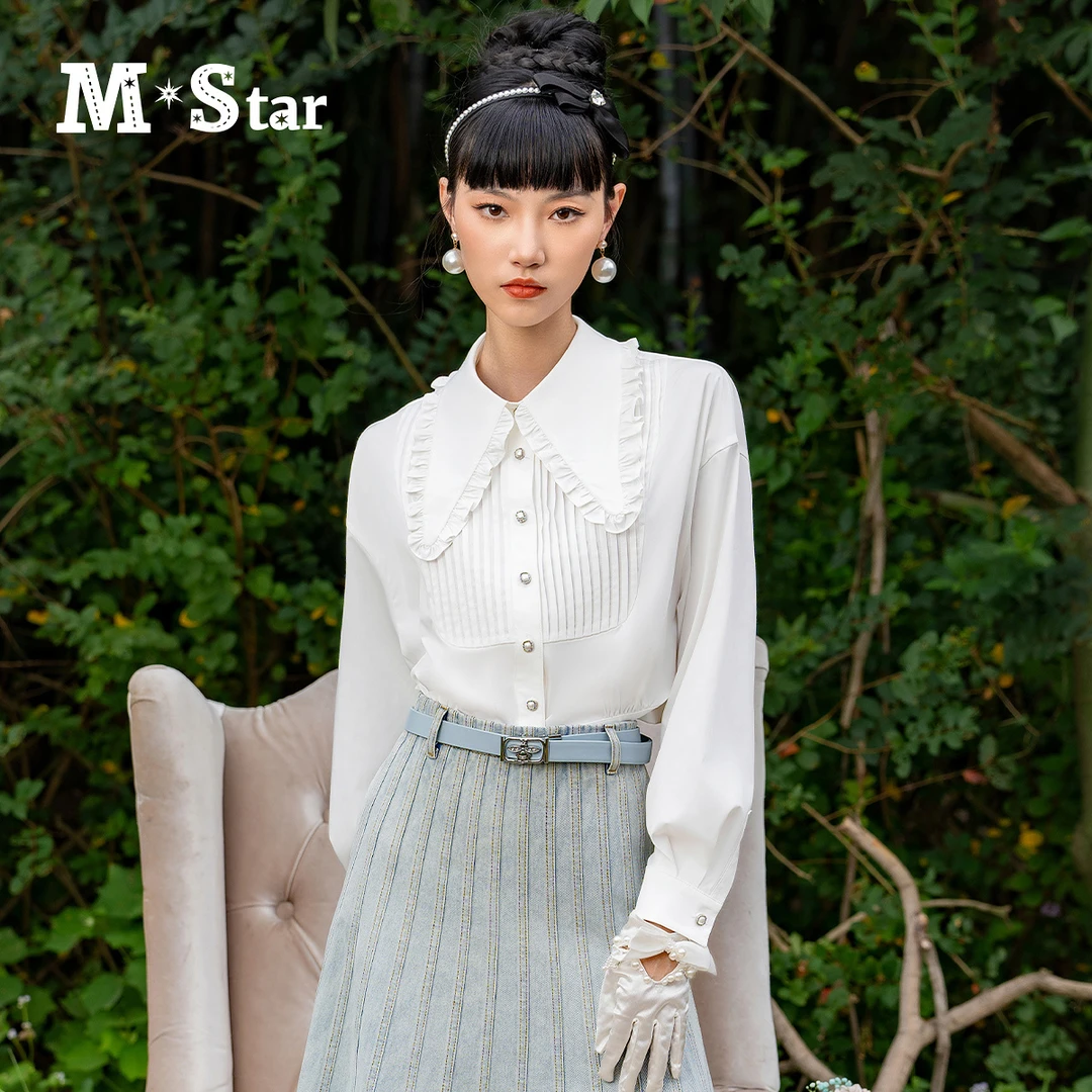 【九月专属】M-Star通勤百搭白色长袖衬衫上衣SFES113655