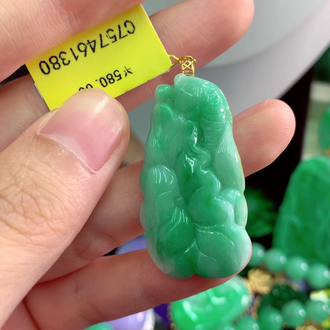 翡翠18K金镶嵌吊坠(不含链)