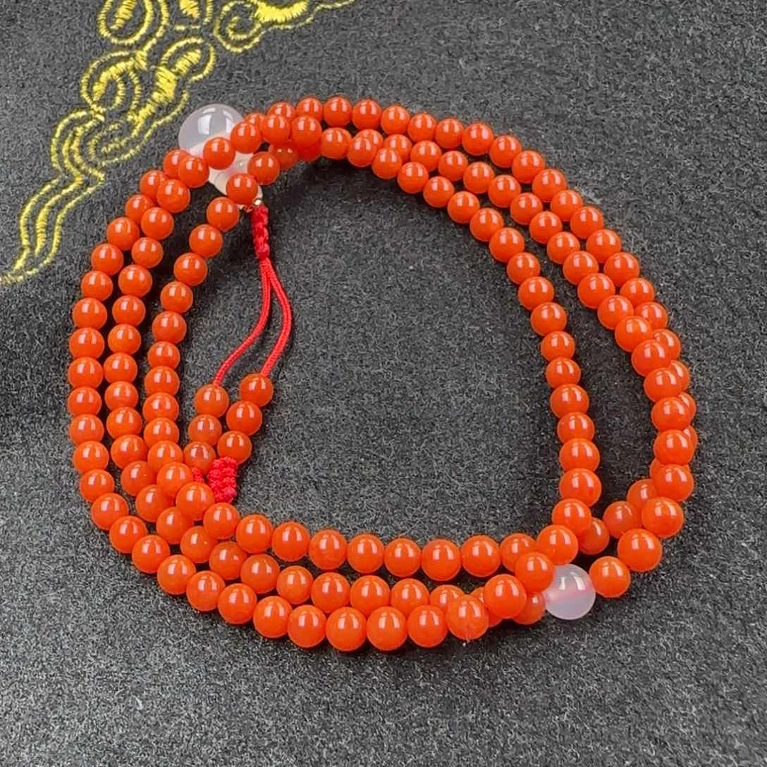 手链未镶嵌南红玛瑙4.6mm柿子红多圈