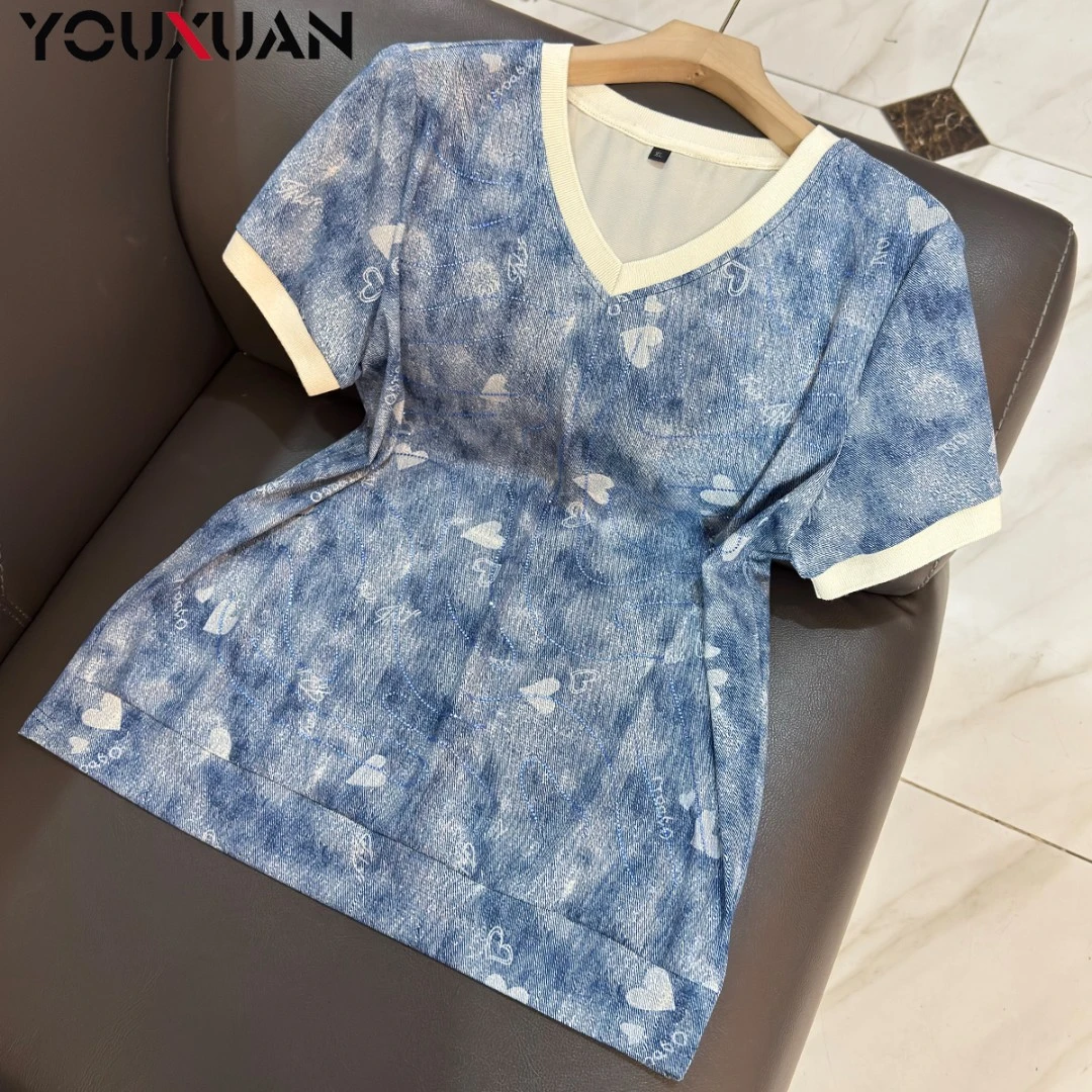 春夏季新品女士短袖V领休闲T恤上衣女装时尚小衫卫衣83005