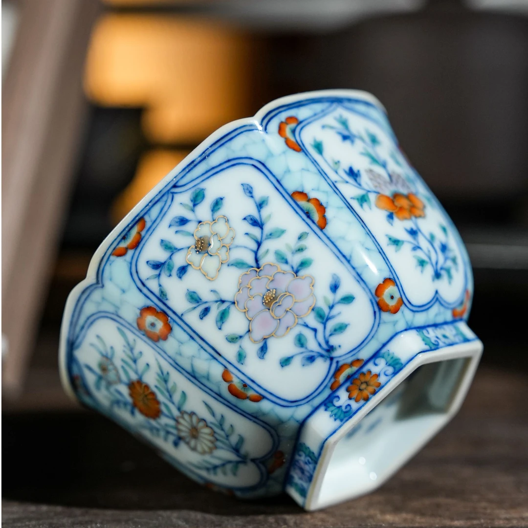 【栗子严选】(预售十五天）玗琪轩六方开窗花卉杯-满园春色（yqx23）