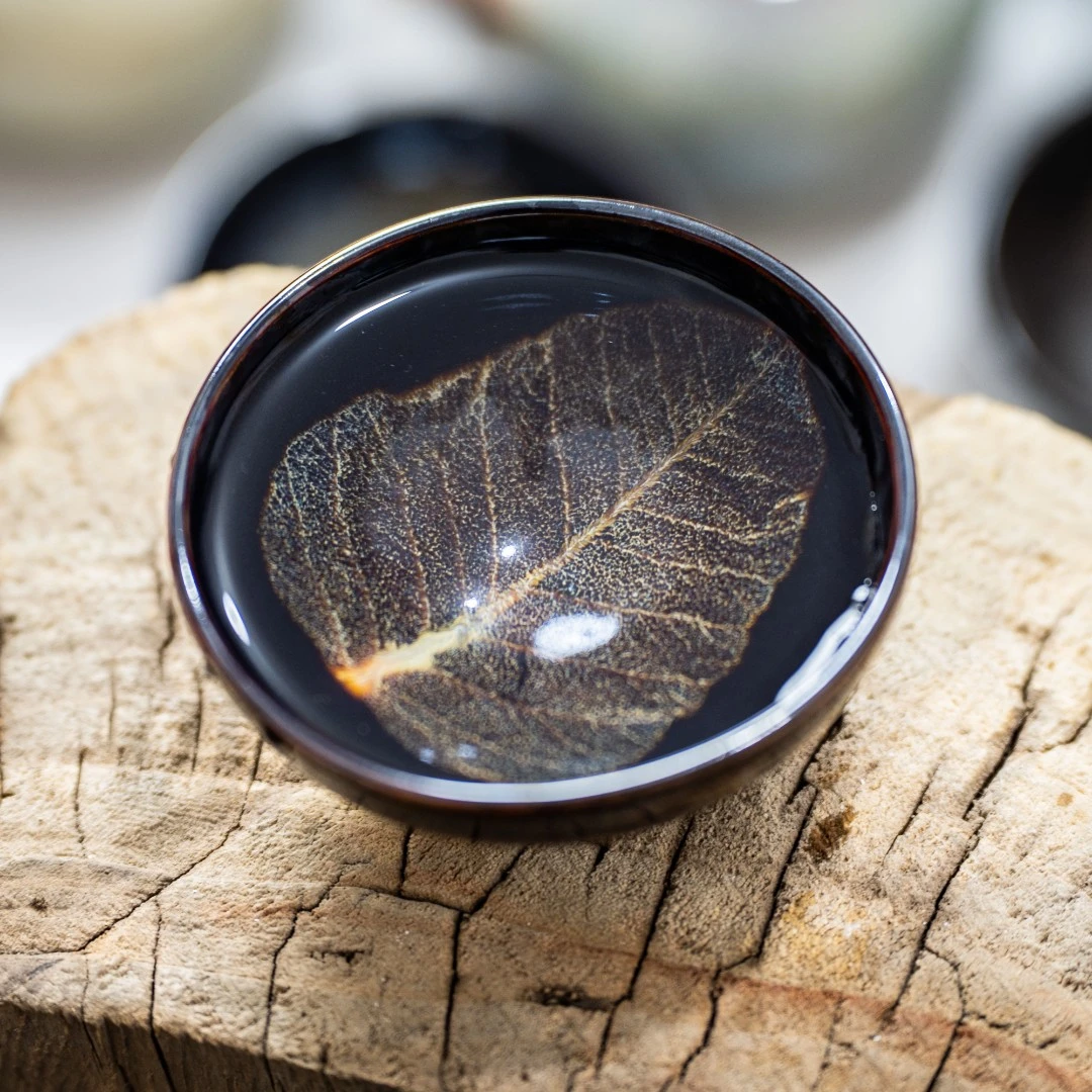 吉州窑非遗木叶天目盏纯手工主人杯真实树叶烧制茶盏精美功夫杯