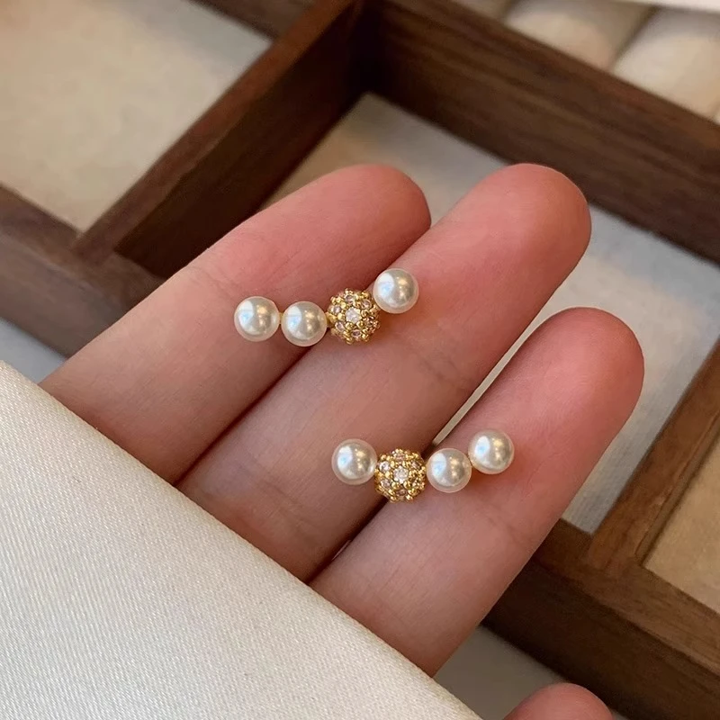 铜合金耳饰 银针微笑一字珠珠耳钉女2025新款爆款高级感耳环耳饰