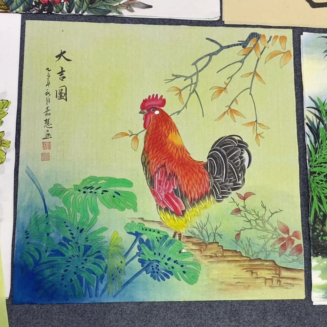 国画尺寸68✖️68精工笔纯手绘公鸡