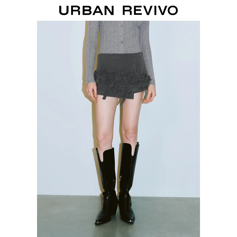 UR2025春季新款女装欧若风立体花朵蝴蝶结装饰短裤UWG650031