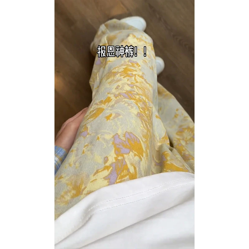 美式高街满印花卉牛仔裤男款春秋季高个子穿搭潮牌痞帅直筒微喇裤