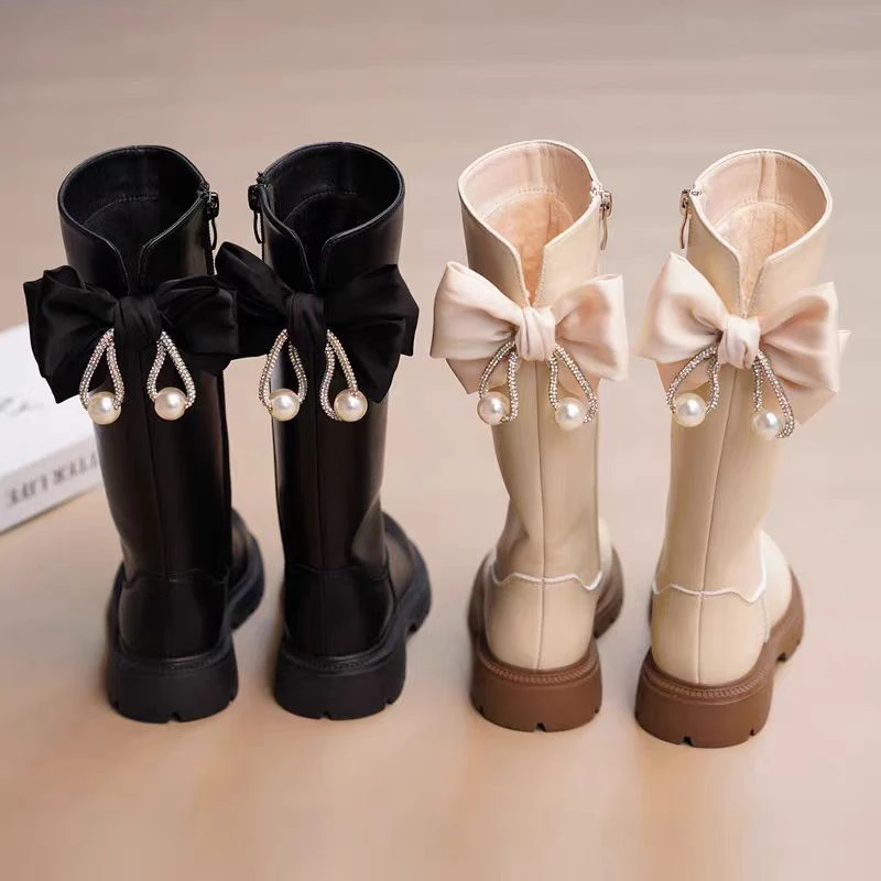 女童高筒靴子童鞋2025秋冬季新款儿童长靴公主靴加绒加厚黑色单靴